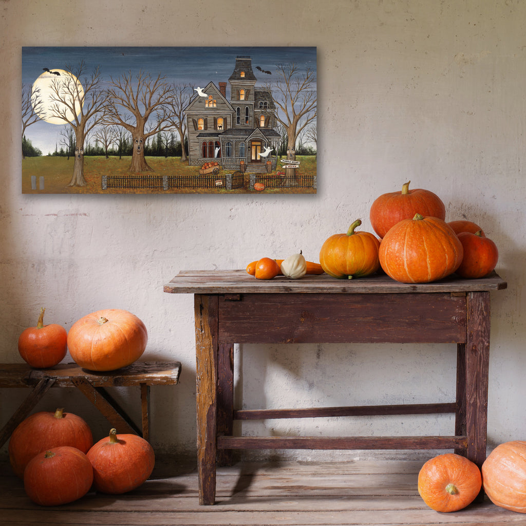Haunted House with Full Moon Gallery-Wrapped Canvas Wall Art