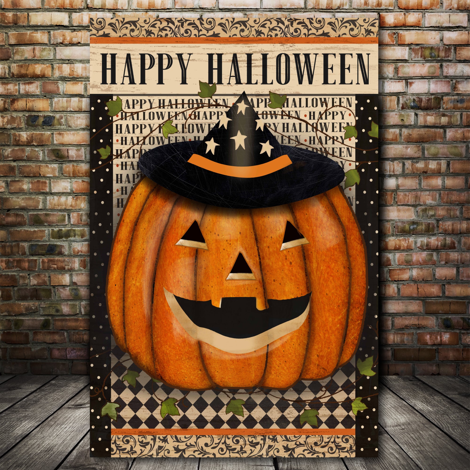 Jack O Lantern Witch Hat Gallery-Wrapped Canvas Wall Art