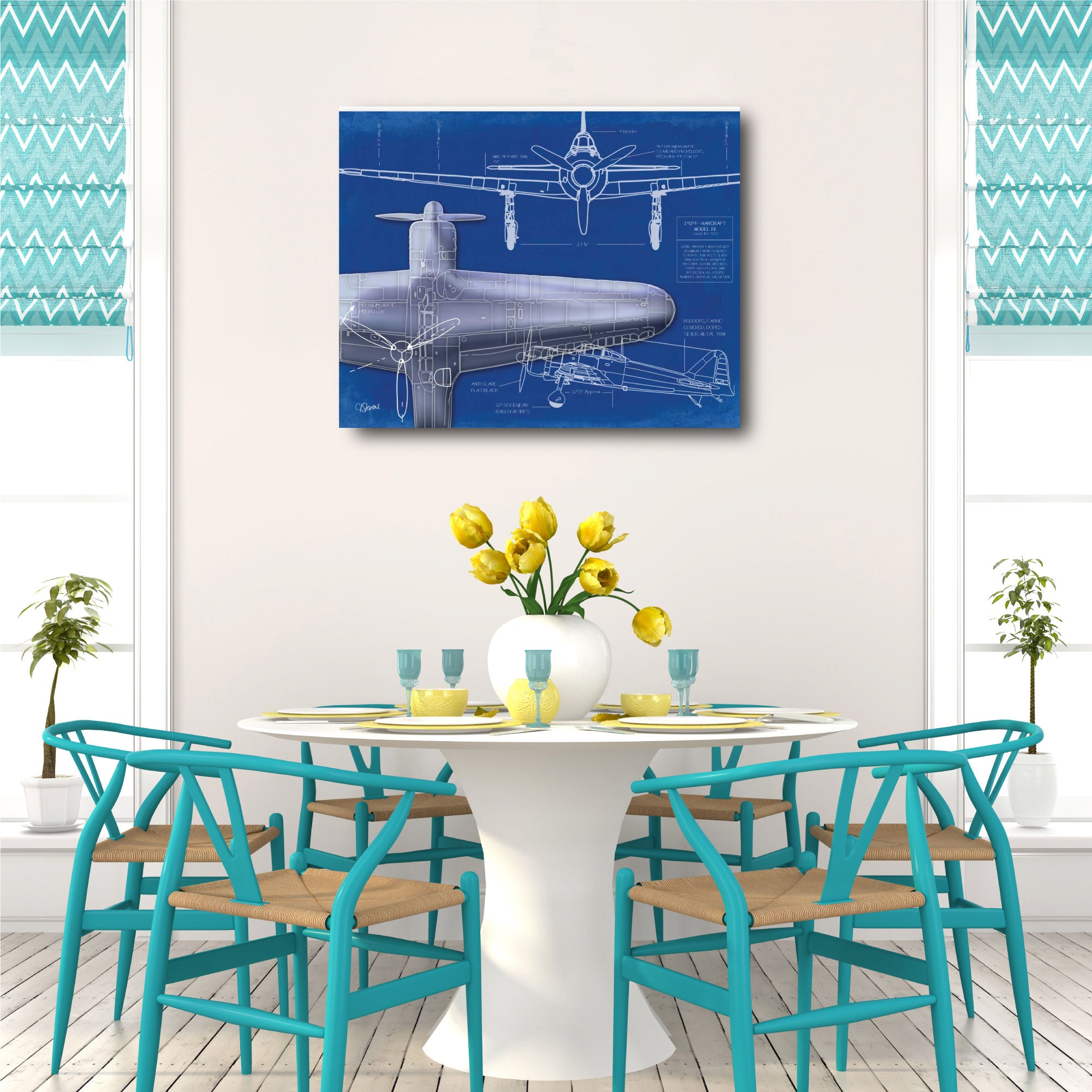 Airplane Blueprint I - Gallery-Wrapped Canvas Wall Art