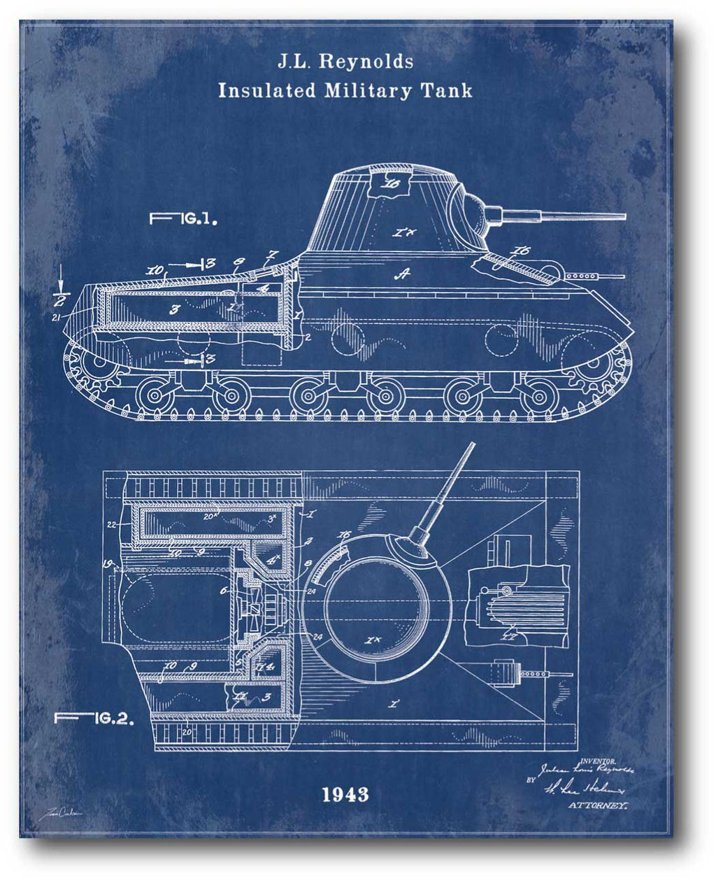 Blueprint Military Tank - Gallery-Wrapped Canvas Wall Art