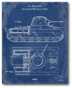 Blueprint Military Tank - Gallery-Wrapped Canvas Wall Art