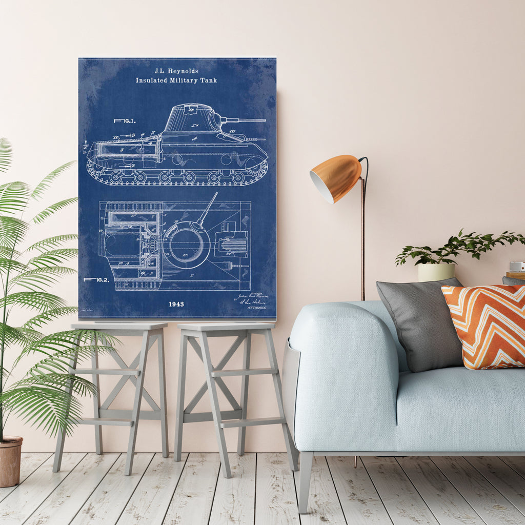 Blueprint Military Tank - Gallery-Wrapped Canvas Wall Art