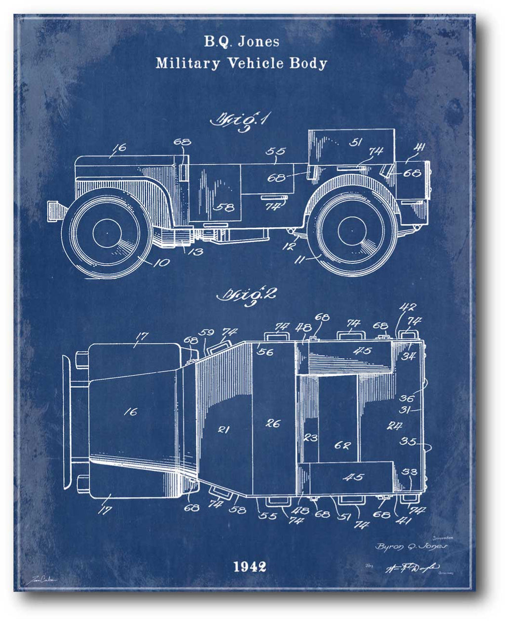 Blueprint Military Jeep - Gallery-Wrapped Canvas Wall Art