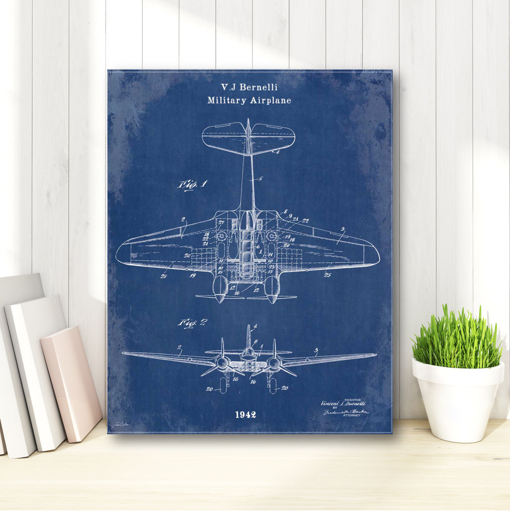Blueprint Military Airplane - Gallery-Wrapped Canvas Wall Art