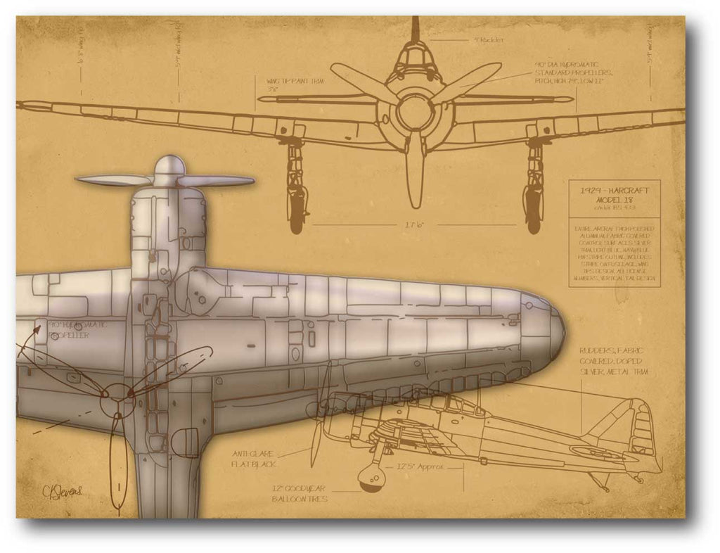 Airplane Blueprint Tan I - Gallery-Wrapped Canvas Wall Art
