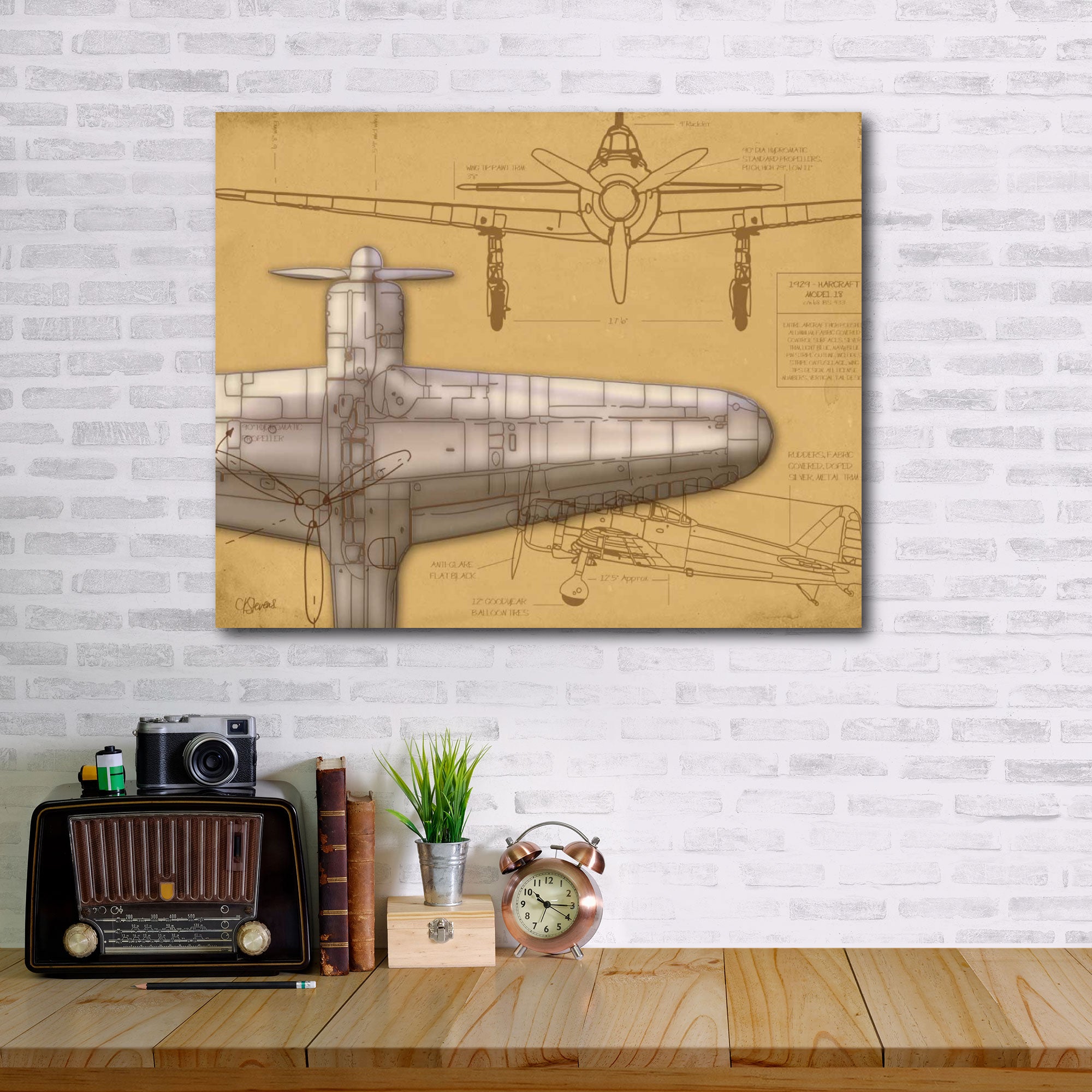 Airplane Blueprint Tan I - Gallery-Wrapped Canvas Wall Art