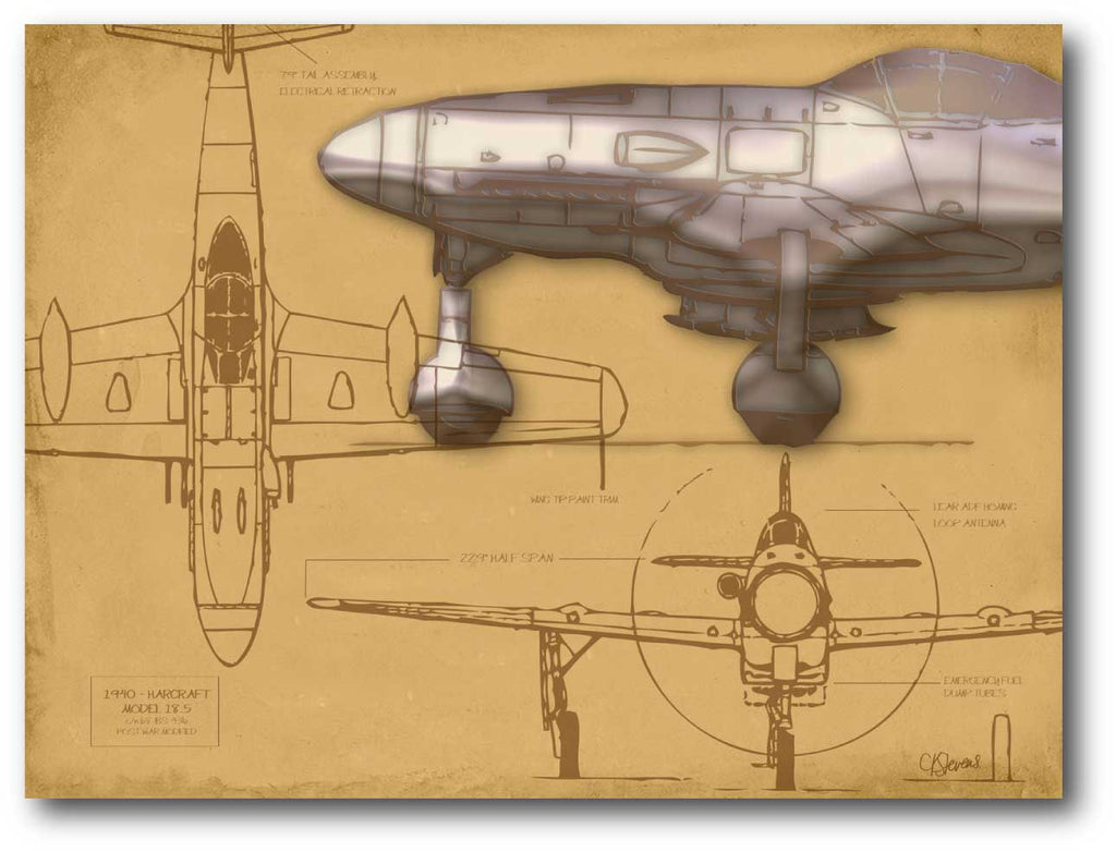 Airplane Blueprint Tan II - Gallery-Wrapped Canvas Wall Art