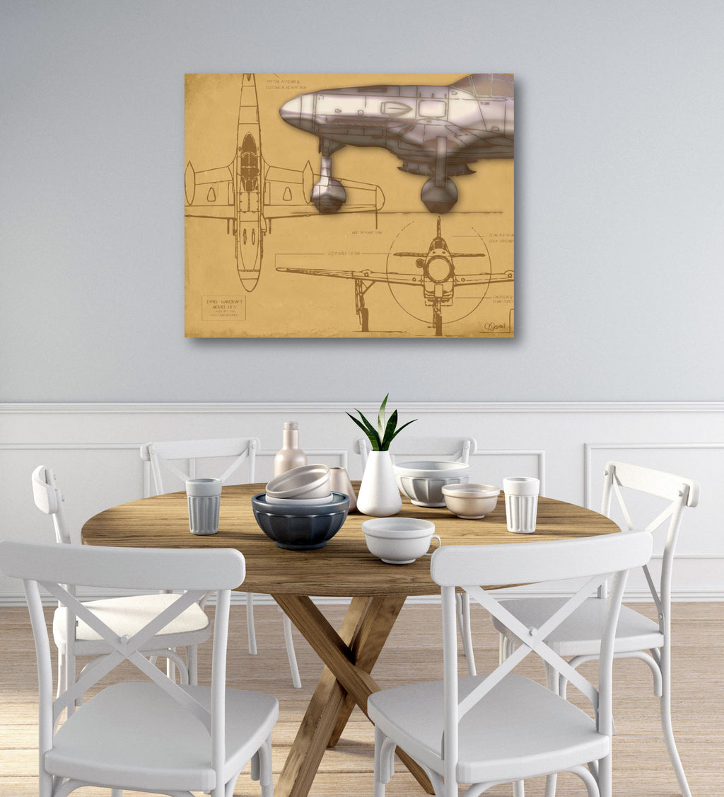 Airplane Blueprint Tan II - Gallery-Wrapped Canvas Wall Art
