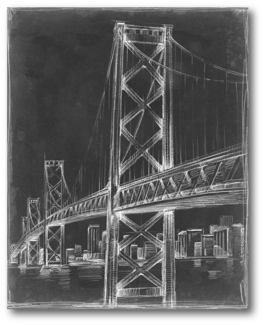 Suspension Bridge Blueprint II - Gallery-Wrapped Canvas Wall Art