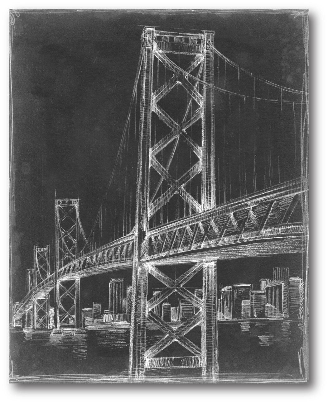 Suspension Bridge Blueprint II - Gallery-Wrapped Canvas Wall Art