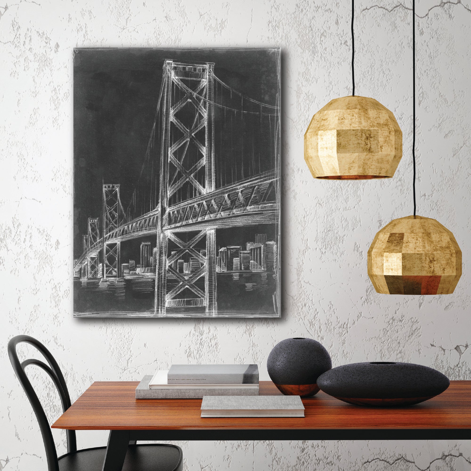 Suspension Bridge Blueprint II - Gallery-Wrapped Canvas Wall Art