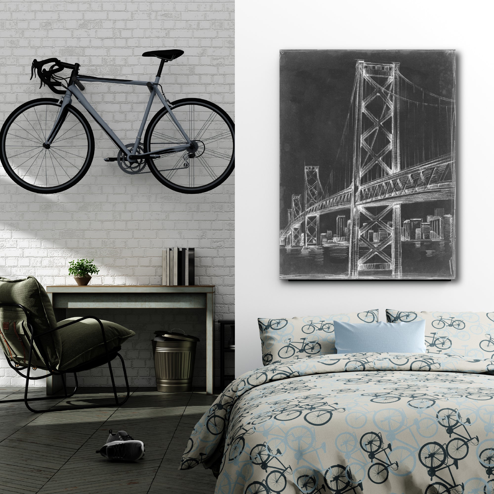 Suspension Bridge Blueprint II - Gallery-Wrapped Canvas Wall Art