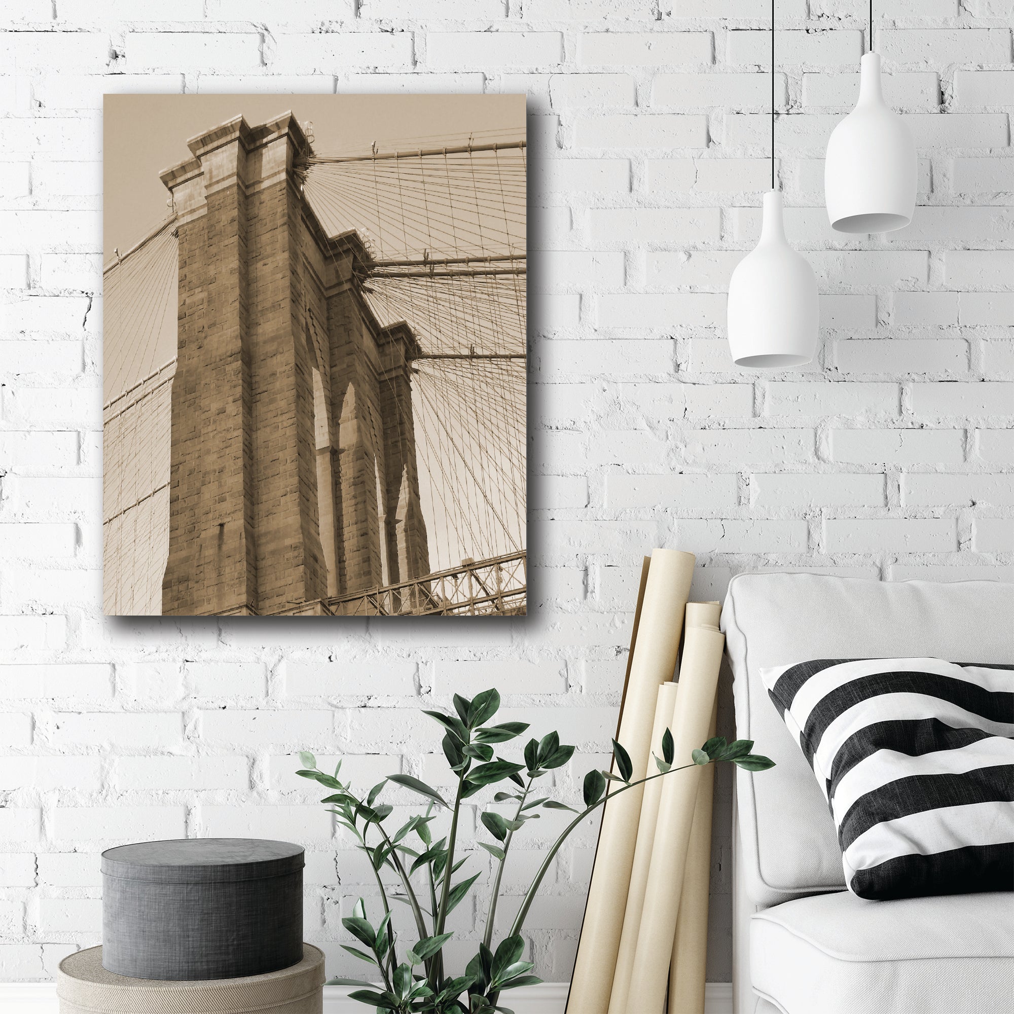 Sepia Brooklyn Bridge - Gallery-Wrapped Canvas Wall Art