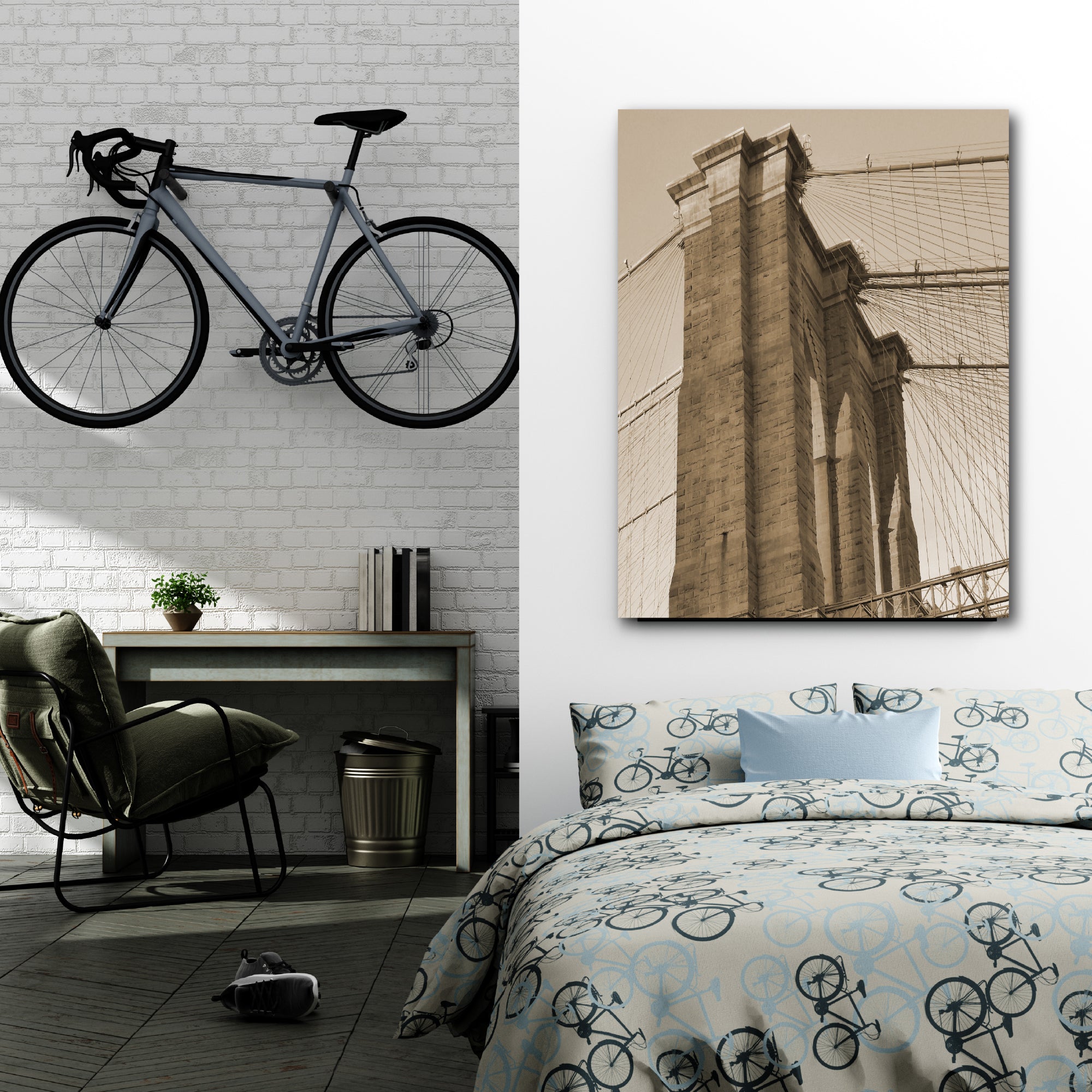 Sepia Brooklyn Bridge - Gallery-Wrapped Canvas Wall Art