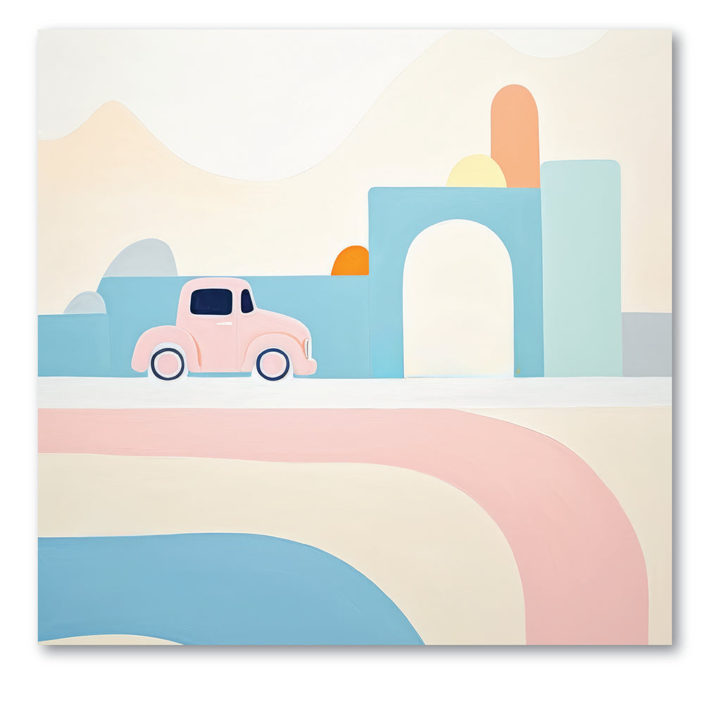 Imagination on Wheels-Pink Car - Gallery-Wrapped Canvas Wall Art