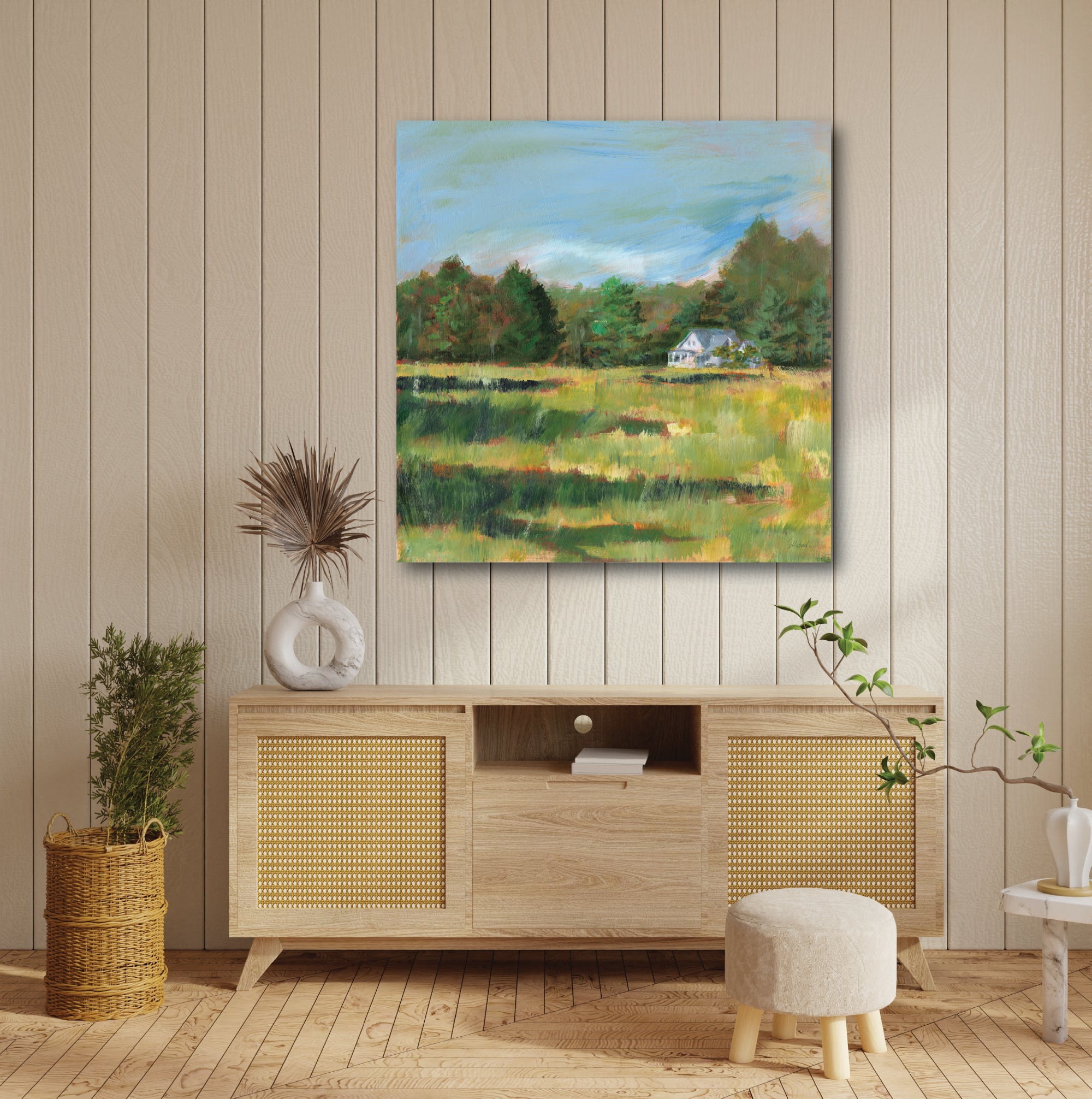 Farmhouse Across the Meadow Gallery-Wrapped Canvas Wall Art