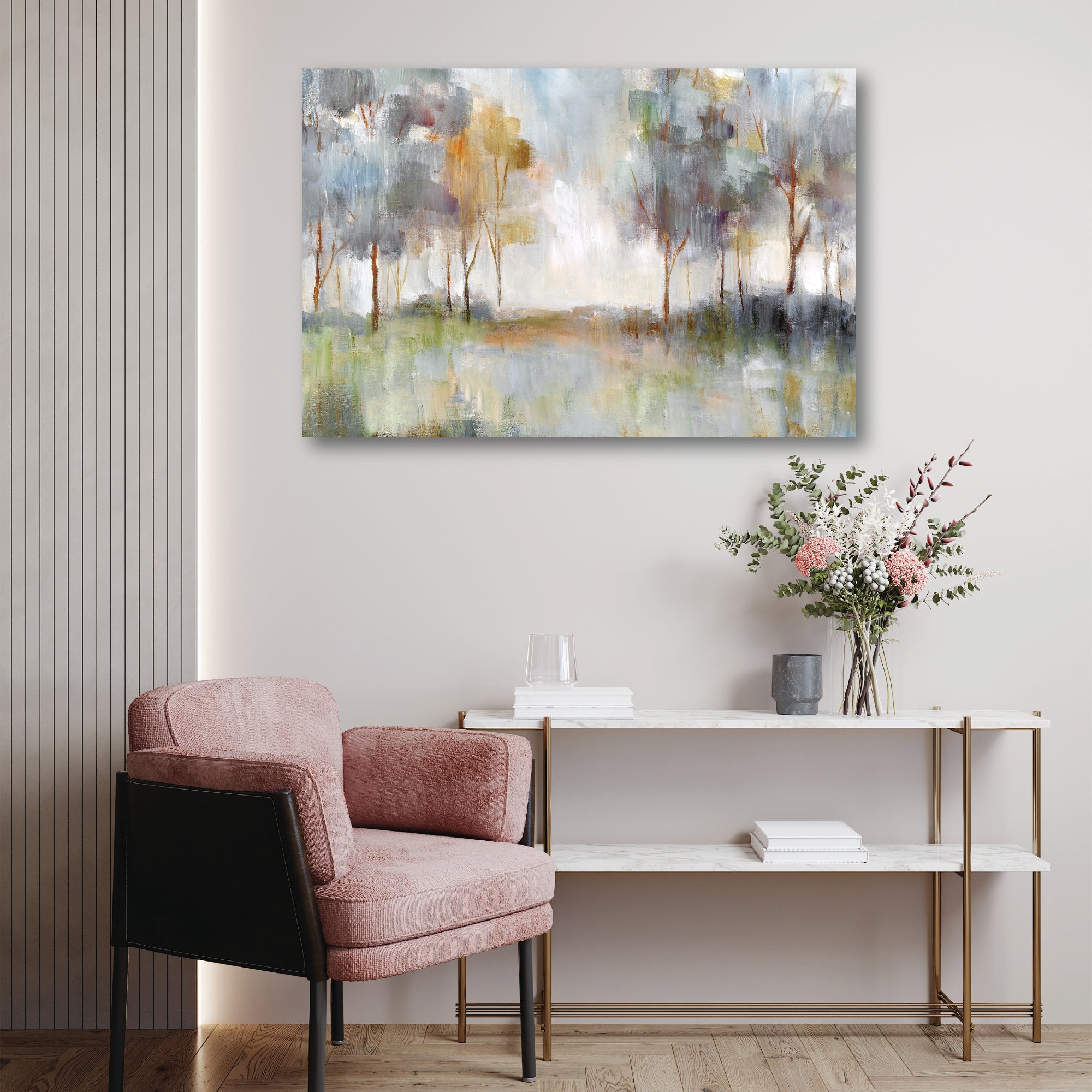 Gold & Blue Trees Gallery-Wrapped Canvas Wall Art