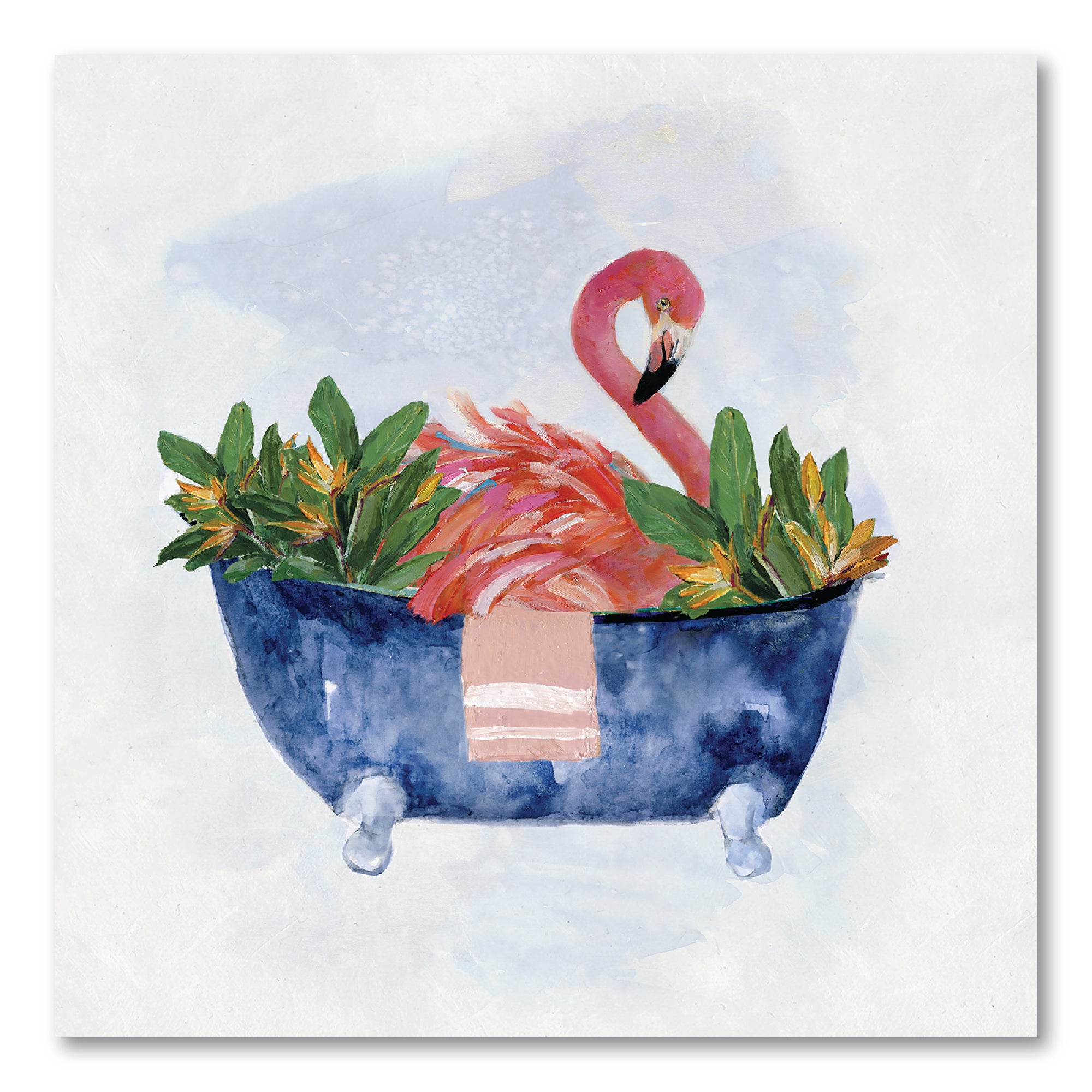 Tropical Bath Flamingo I Gallery-Wrapped Canvas Wall Art