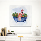 Tropical Bath Flamingo I Gallery-Wrapped Canvas Wall Art