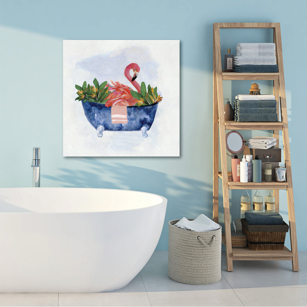Tropical Bath Flamingo I Gallery-Wrapped Canvas Wall Art