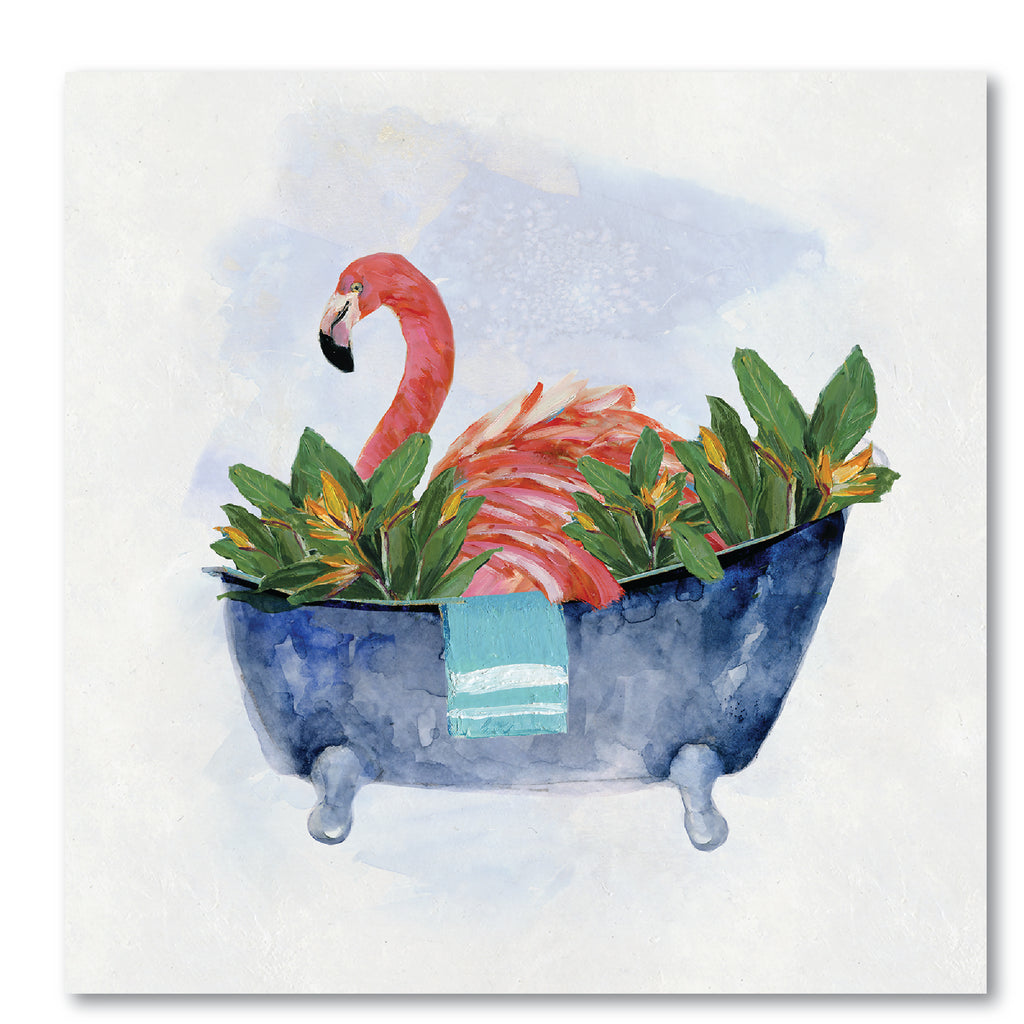 Tropical Bath Flamingo II Gallery-Wrapped Canvas Wall Art