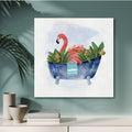 Tropical Bath Flamingo II Gallery-Wrapped Canvas Wall Art