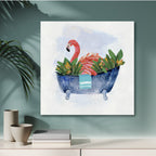 Tropical Bath Flamingo II Gallery-Wrapped Canvas Wall Art