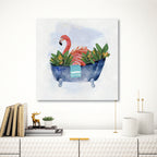 Tropical Bath Flamingo II Gallery-Wrapped Canvas Wall Art