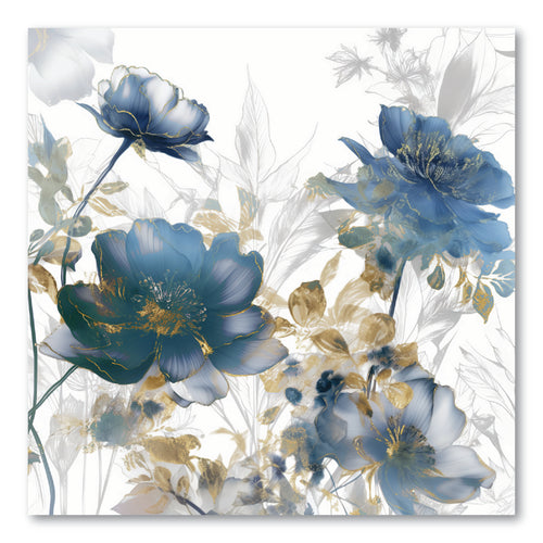 Blue & Gold Blooms Gallery-Wrapped Canvas Wall Art