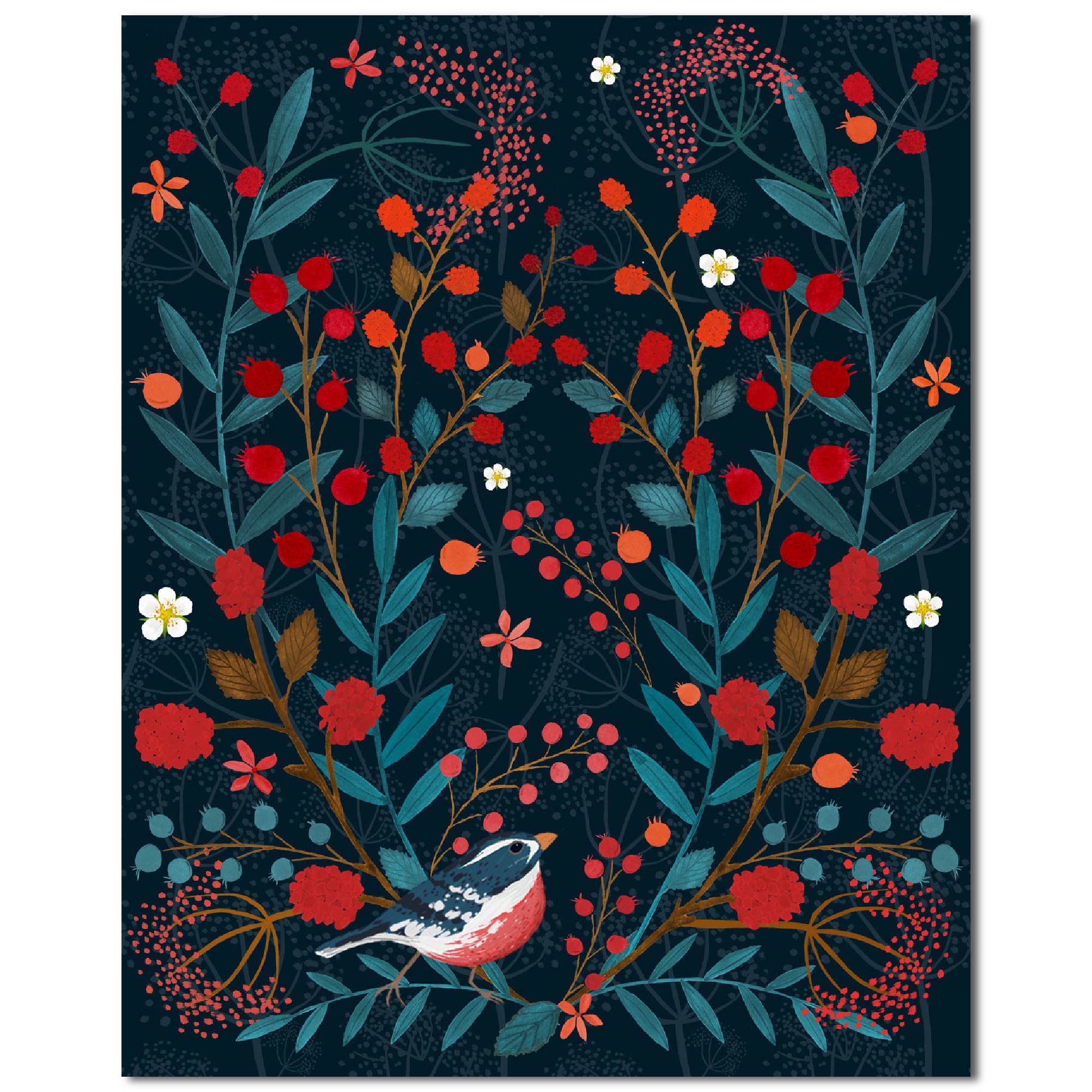 Berries and Branches Bluebirds - Gallery Wrapped Canvas - Michelle Ingari Collection