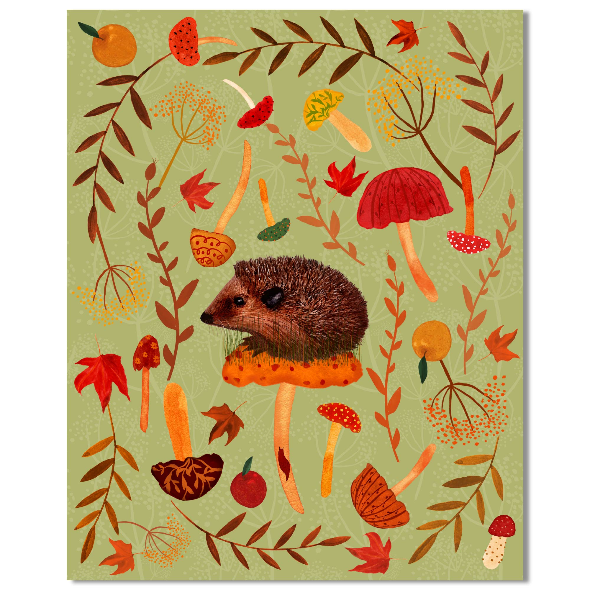 Mushroom Hunting Hedgehog - Gallery Wrapped Canvas - Michelle Ingari Collection