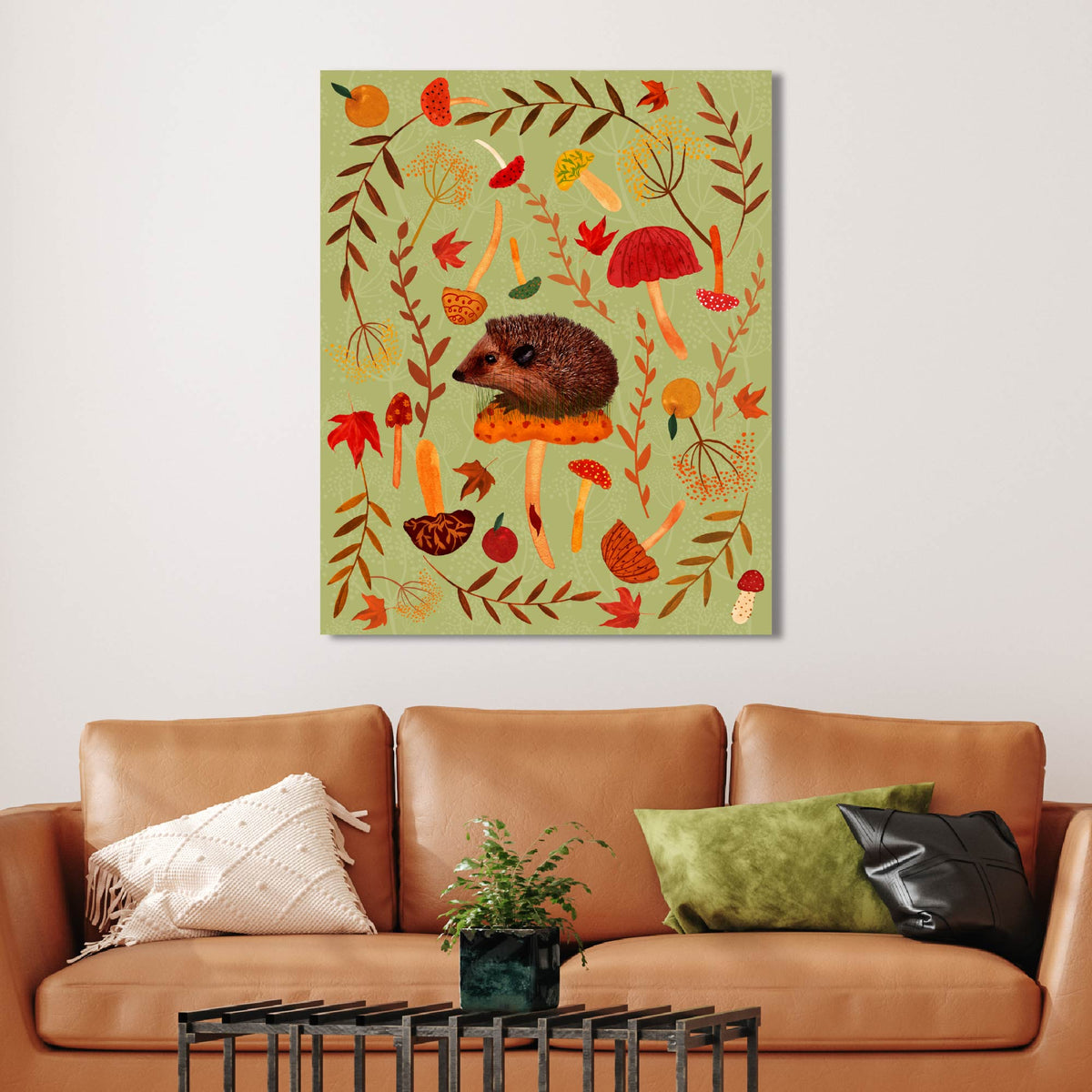 Mushroom Hunting Hedgehog - Gallery Wrapped Canvas - Michelle Ingari Collection