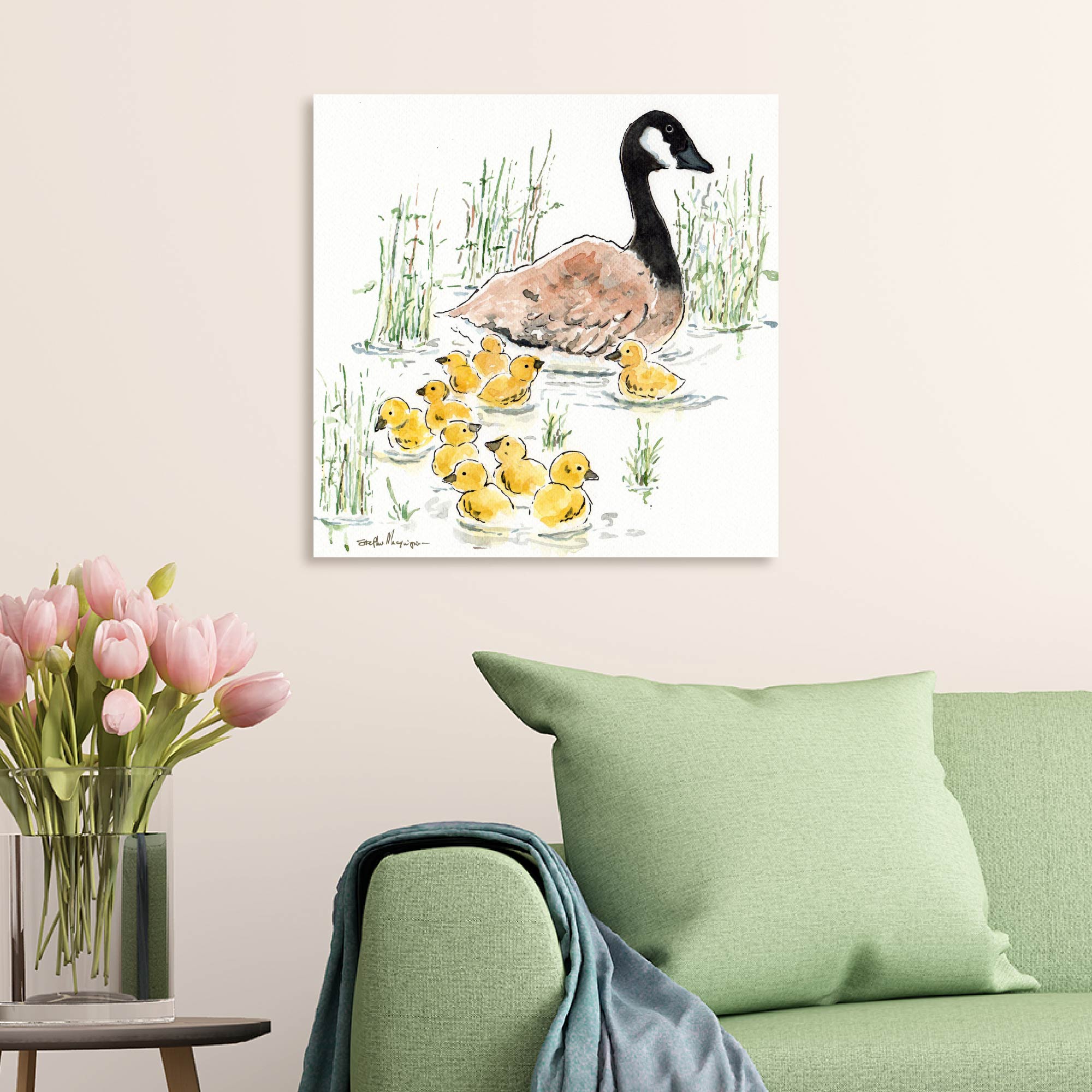 Goose and Babies Gallery-Wrapped Canvas Wall Art