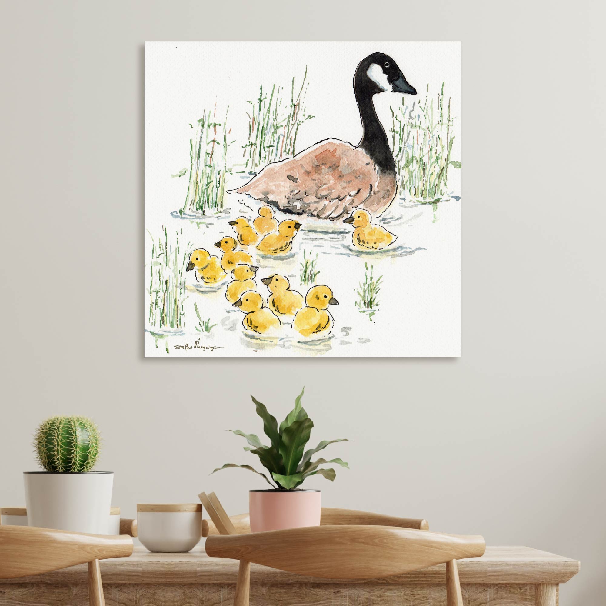 Goose and Babies Gallery-Wrapped Canvas Wall Art