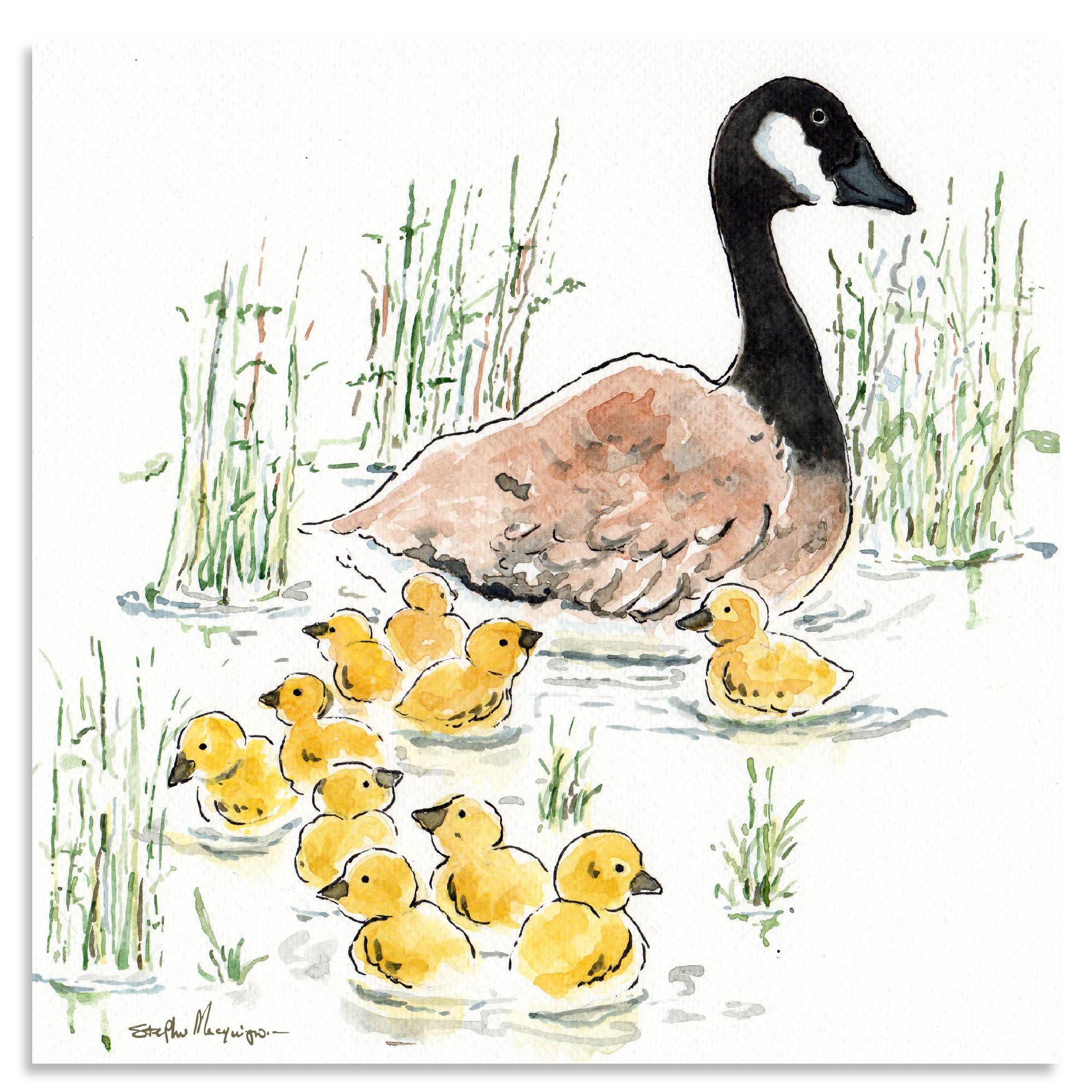 Goose and Babies Gallery-Wrapped Canvas Wall Art