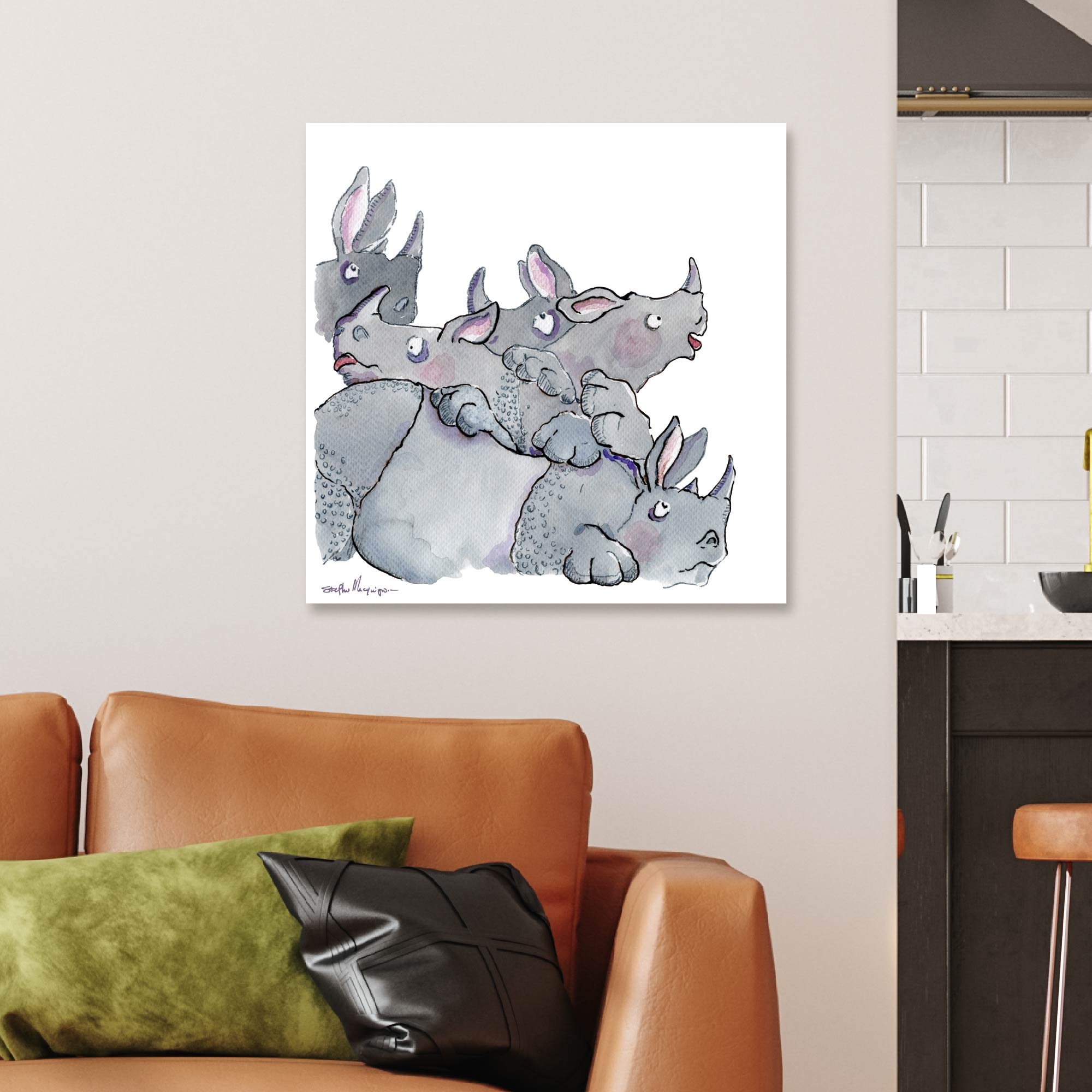 Studio Series - Crash of Rhinos - Gallery Wrapped Canvas - Stephen Macquignon Collection