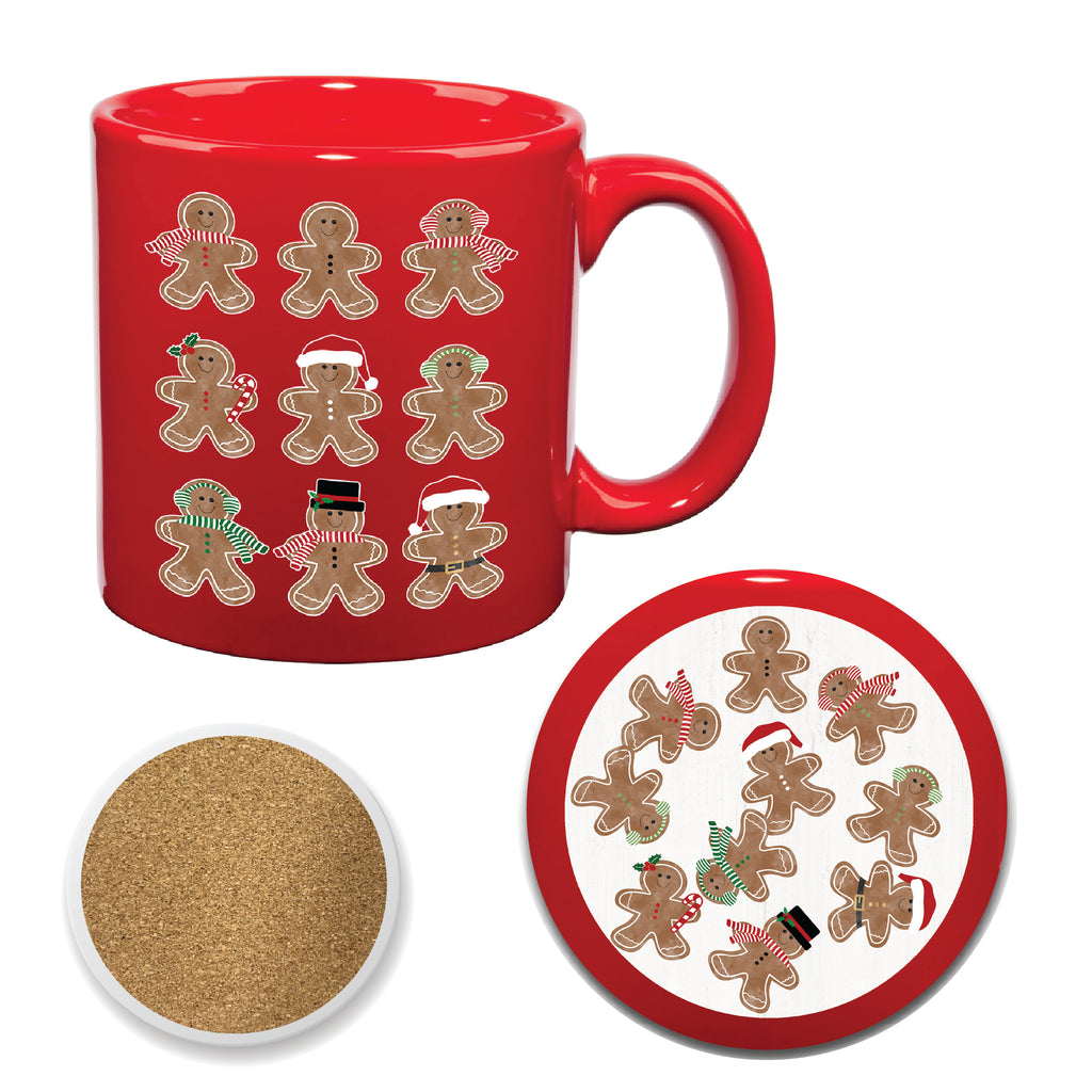 Gingerbread Men 20 oz Artisan Ceramic Mug & Coaster Set