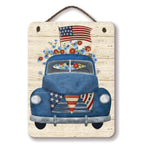 Celebrate 250 Patriotic Blue truck Hanging Wooden Artboard with Twine - Wounded Warrior Project
