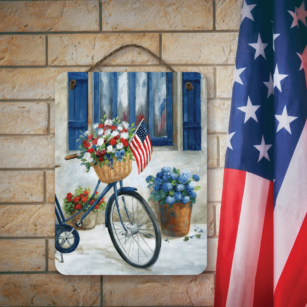 Celebrate 250 Patriot Bike II Hanging Wooden Artboard with Twine - Wounded Warrior Project