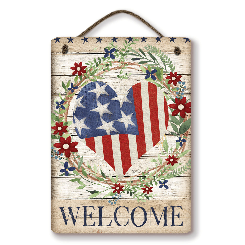 Celebrate 250 Patriotic Heart Wreath Hanging Wooden Artboard with Twine - Wounded Warrior Project