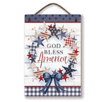 Celebrate 250 God Bless America Wreath Hanging Wooden Artboard with Twine - Wounded Warrior Project