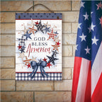 Celebrate 250 God Bless America Wreath Hanging Wooden Artboard with Twine - Wounded Warrior Project