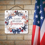 Celebrate 250 God Bless America Wreath II Hanging Wooden Artboard with Twine - Wounded Warrior Project
