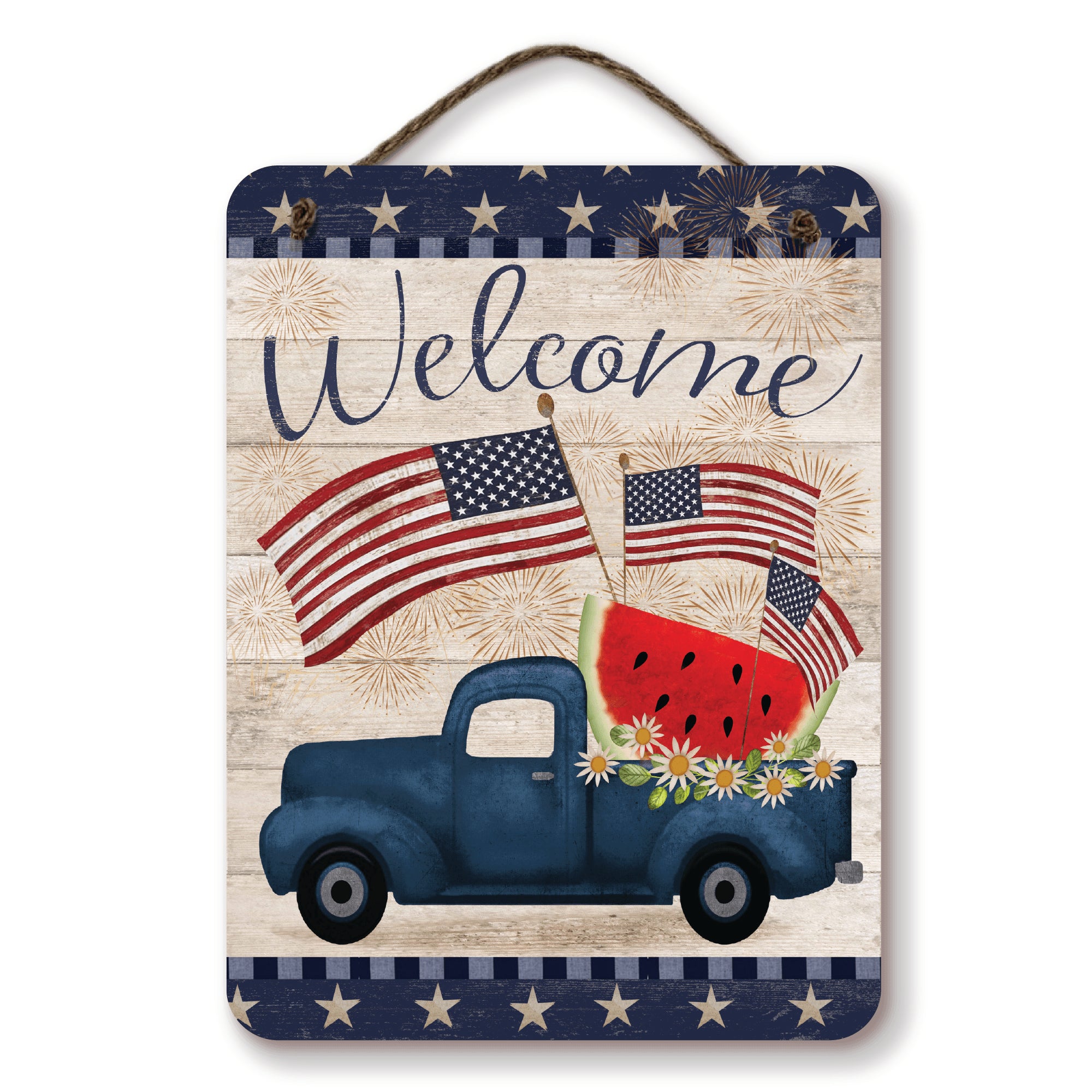 Celebrate 250 Truck Blue Patriotic Hanging Wooden Artboard with Twine - Wounded Warrior Project