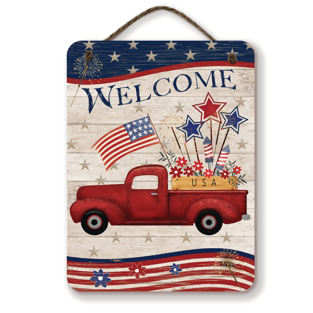 Celebrate 250 Truck Fireworks Hanging Wooden Artboard with Twine - Wounded Warrior Project