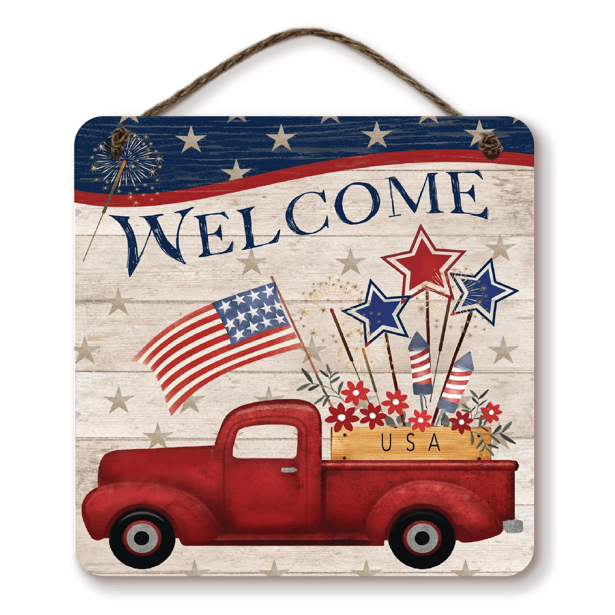 Celebrate 250 Truck R Fireworks Hanging Wooden Artboard with Twine - Wounded Warrior Project