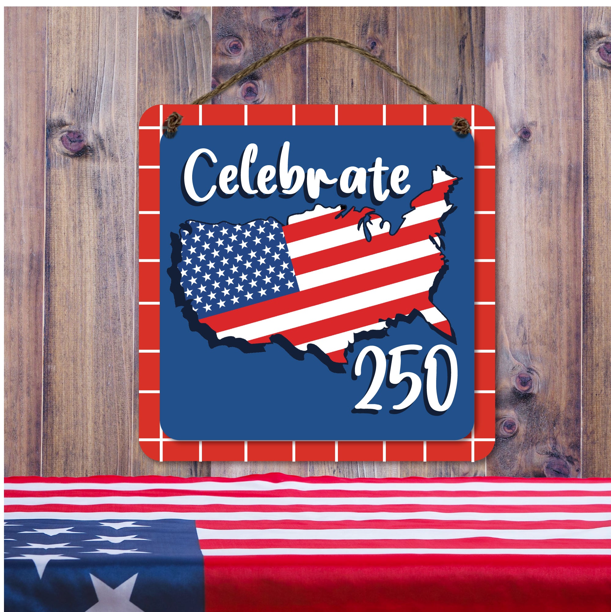 Celebrate 250 USA Hanging Wooden Artboard with Twine - Wounded Warrior Project