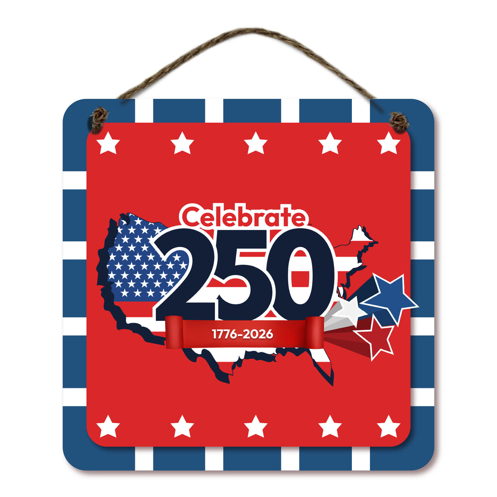 Celebrate 250 USA Overlay Hanging Wooden Artboard with Twine - Wounded Warrior Project