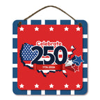 Celebrate 250 USA Overlay Hanging Wooden Artboard with Twine - Wounded Warrior Project