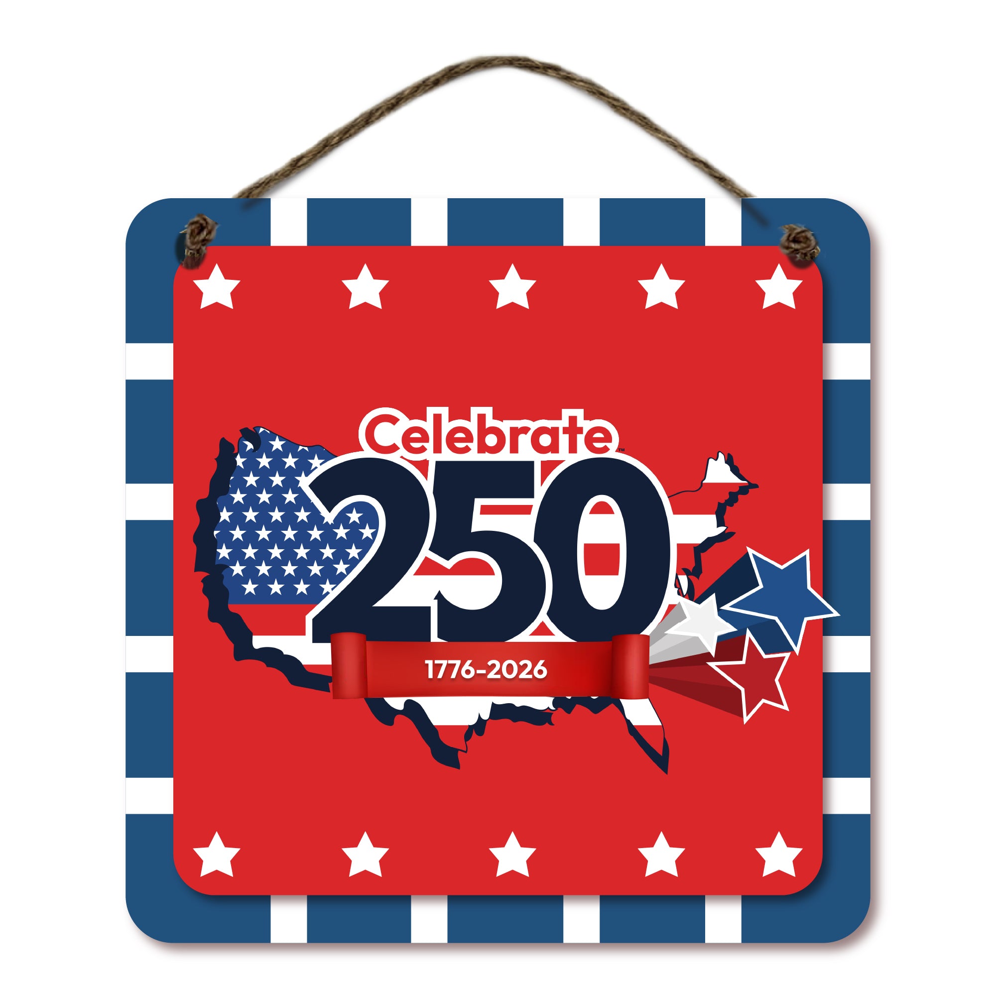 Celebrate 250 USA Overlay Hanging Wooden Artboard with Twine - Wounded Warrior Project